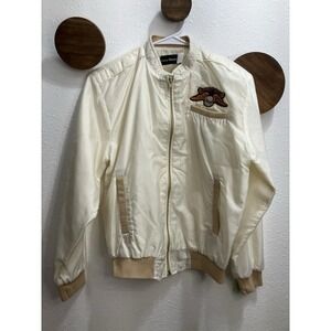 Rare Vintage 80's‎ Satin Harley Davidson Bomber Jacket Cream Tan  Medium Ladies